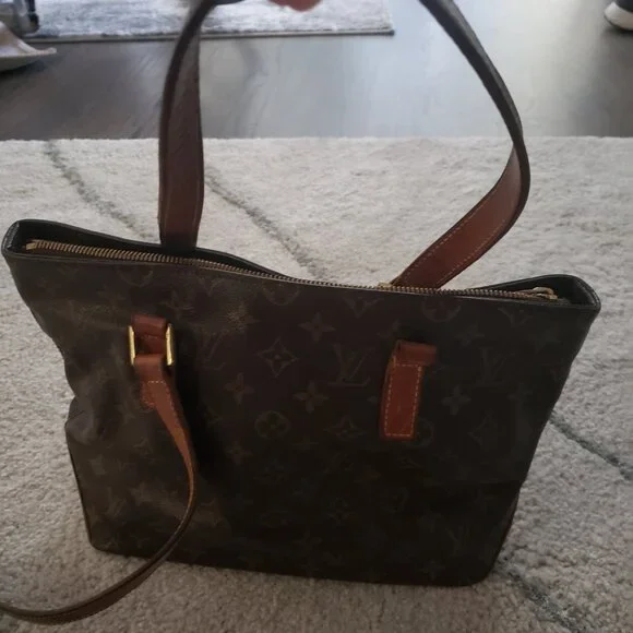 Louis Vuitton Brown Monogram Canvas Shoulder Bag with Tan Leather Handles - Picture 6 of 7